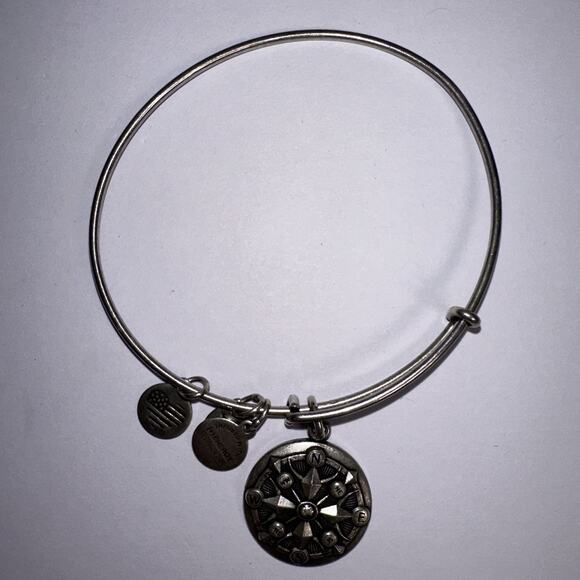 ALEX and ANI Compass II Charm Bangle Bracelet Silver - Picture 1 of 2